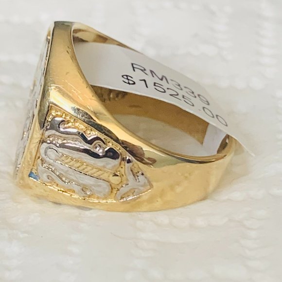 14 k Yellow Gold Masonic ring with White Rhodium finish - Picture 3 of 5